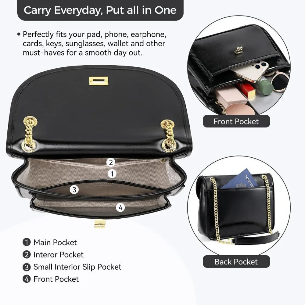 Crossbody Purses for Women Vegan Leather Small Bag with Chain and Multiple Pocke
